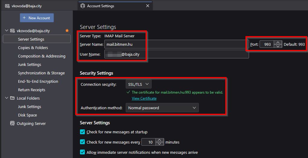 Thunderbird új e-mail fiók beállítása